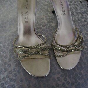 rampage ladies slide on gold sandals  sz 7 M with kitten heels worn once